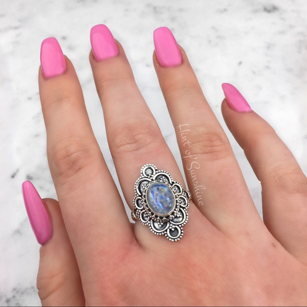 925 Sterling Silver rainbow Moonstone Ring NEW
